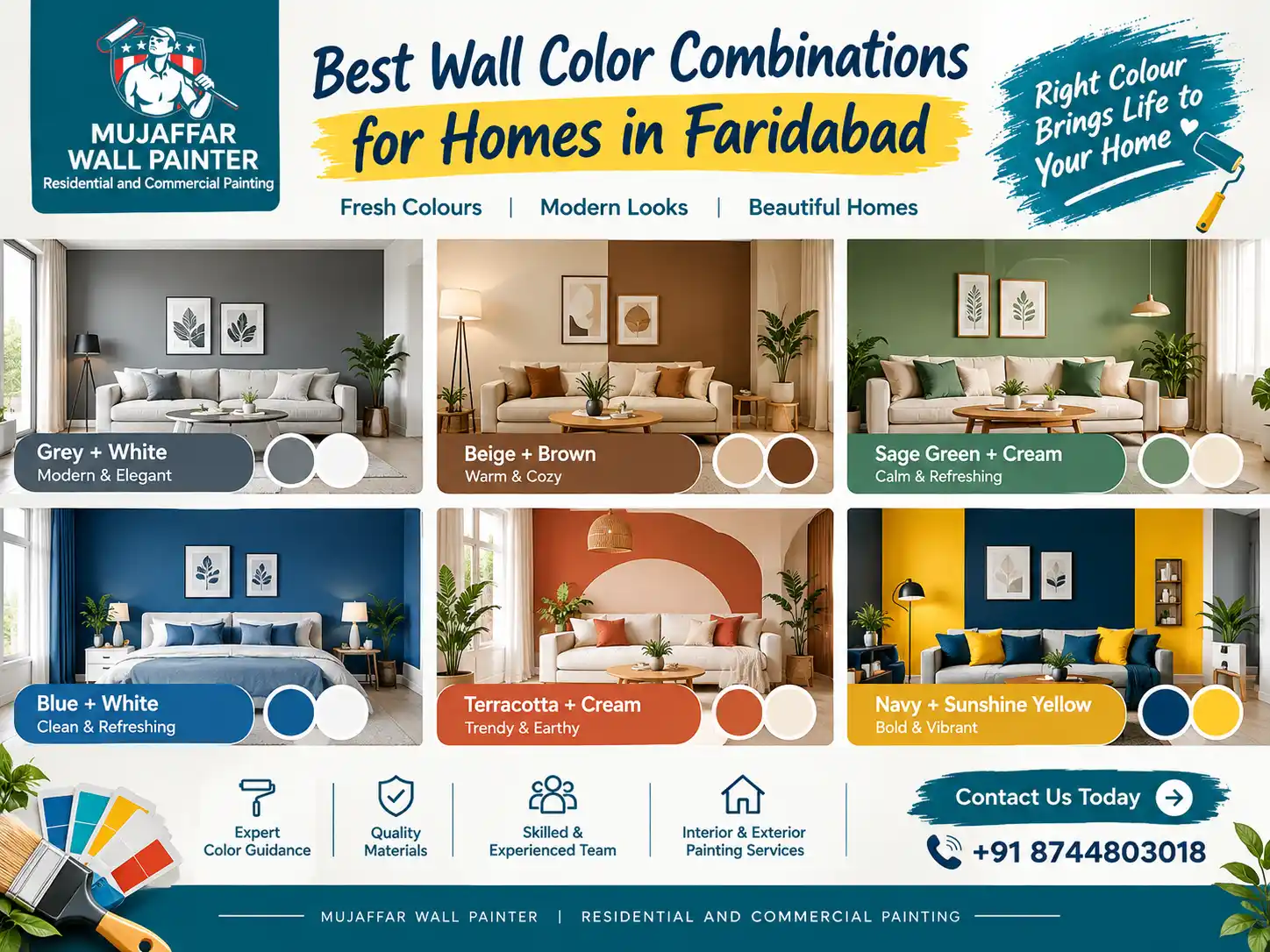 Best wall color combinations for homes in Faridabad