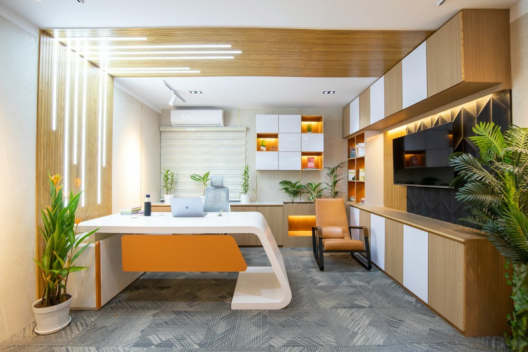 Modern office interior with freshly painted walls